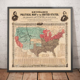 Mappa Politica Antica degli Stati Uniti, 1856 - Stati Libero vs. Stati Schiavisti durante la Guerra Civile Americana, Nord vs. Sud - Compromesso del Missouri 