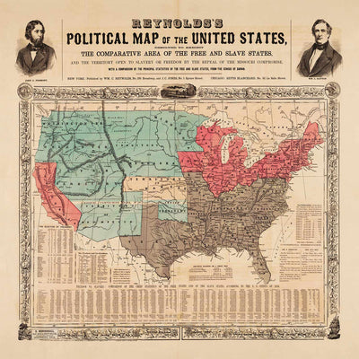 Ancienne carte politique des États-Unis, 1856 - States de la guerre civile américaine par rapport aux États-Unis, North vs. South - Missouri Compromise
