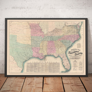 Lloyds Karte der Südstaaten, 1862 - Seltene alte Konföderierte Bürgerkriegskarte - USA 