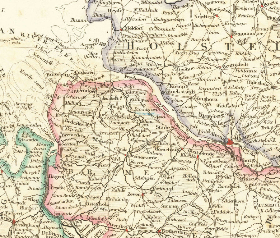 Mappa antica della Germania occidentale di John Arrowsmith nel 1862 - Berlino, Monaco, Stoccarda, Hannover, Norimberga, Francoforte 