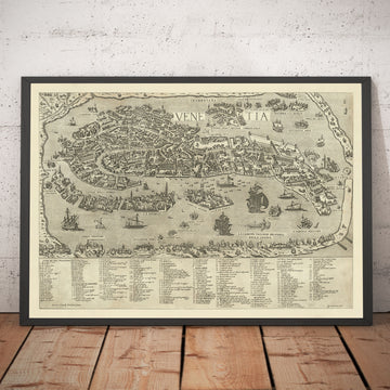 Carte ancienne rare de Venise, 1570 par Claudio Duchetti - San Giorgio Maggiore, Giudecca, Grand Canal, navires marchands 