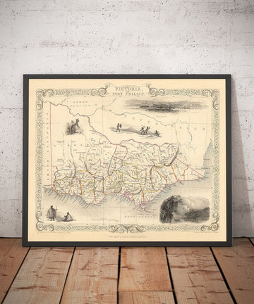 Old Map of Victoria, Australia par Tallis & Rapkin, 1851 - Melbourne, Geelong, Bourke, Grant, Evelyn Counties
