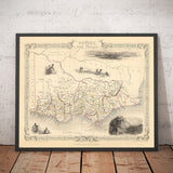 Old Map of Victoria, Australia by Tallis & Rapkin, 1851 - Melbourne, Geelong, Bourke, Grant, Evelyn Counties