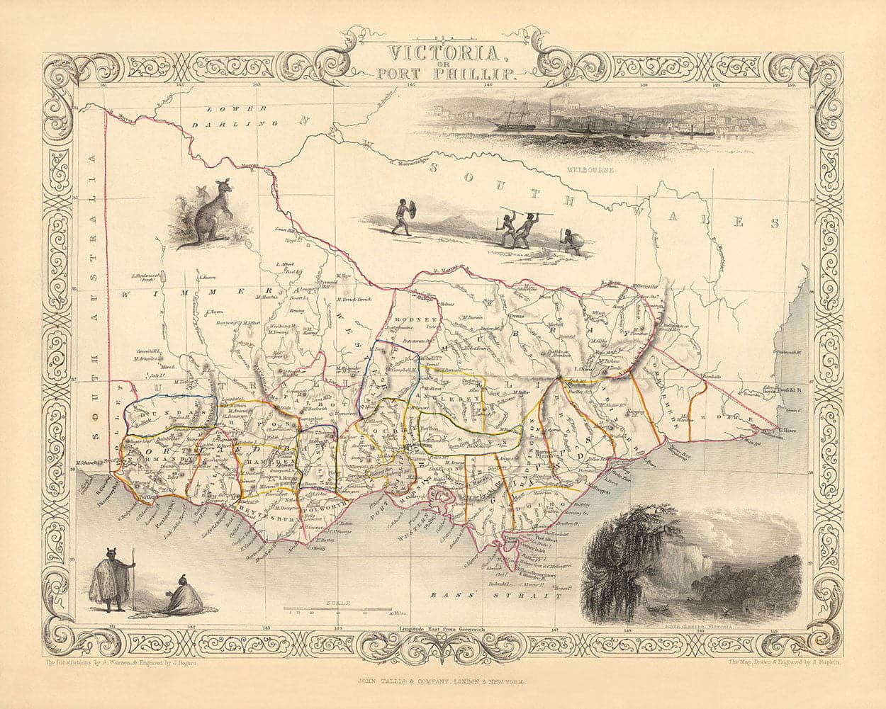 Old Map of Victoria, Australia by Tallis & Rapkin, 1851 - Melbourne, G ...