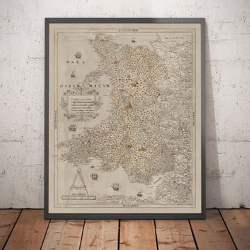 Ancienne carte du pays de Galles, Cymru de Christopher Saxton en 1580 - Première carte précise du pays de Galles