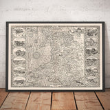 Old Monochrome Carte du Pays de Galles, Cymru, 1611 par John Speed ​​- Villes, Villes, Comtés, Cardiff, Pembrokeshire, Anglesey