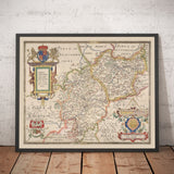 Mappa Antica di Warwick - Leicester 1579, di Christopher Saxton - Birmingham, Coventry, Solihull, Nuneaton 