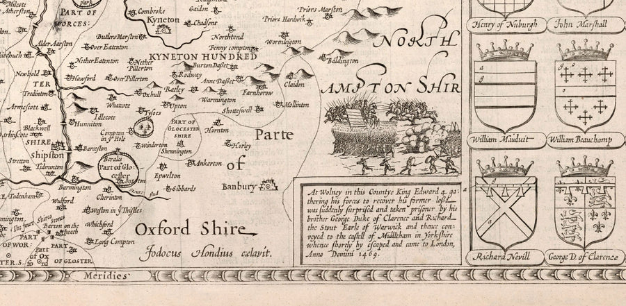 Old Map of Warwickshire in 1611 by John Speed - Birmingham, Coventry, Solihull, Warwick