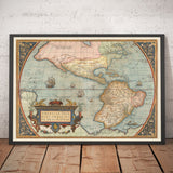 Ancienne carte North & South America 1572 - Première carte de l'hémisphère occidental de Abraham Ortelius