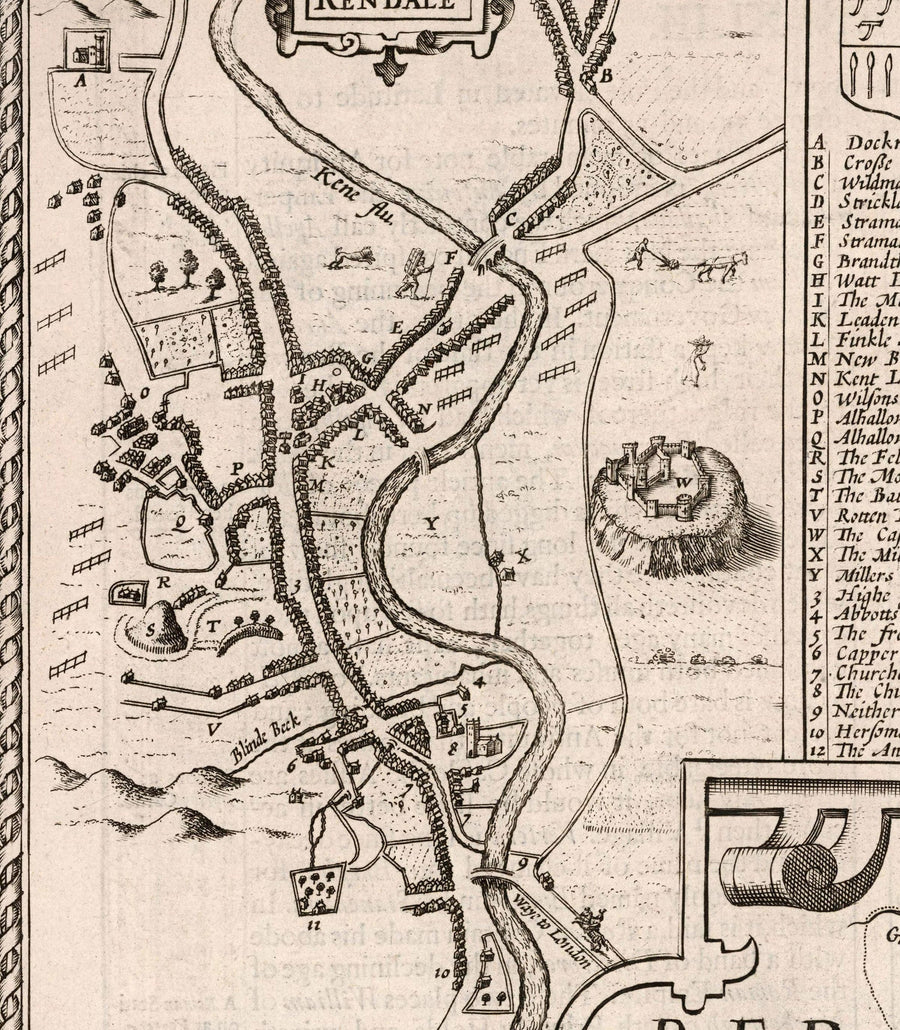 Vecchia mappa monocromatica del Westmorland, 1611 di John Speed - Lago di District, Cumbria, Kendal, Windermere, Grasmere 