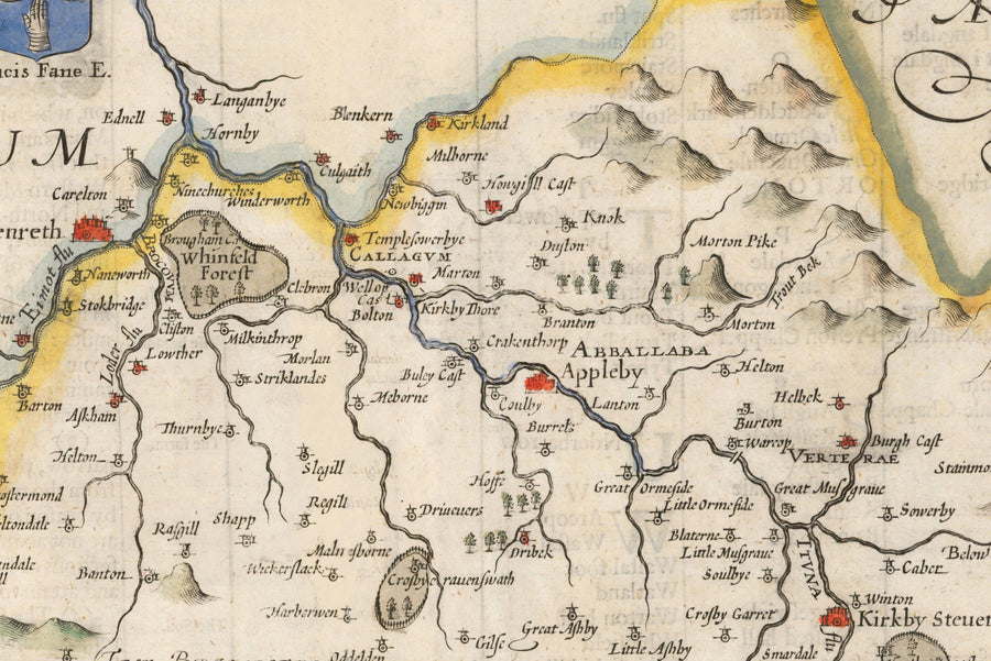 Ancienne carte de Westmorland, 1611 par John Speed ​​- Lac District, Cumbria, Kendal, Windermere, Grasmère