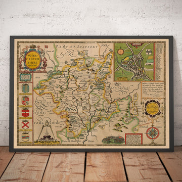 Old Map of Worcestershire in 1611 by John Speed - Worcester, Bromsgrove, Kidderminster, Malvern, Droitwich