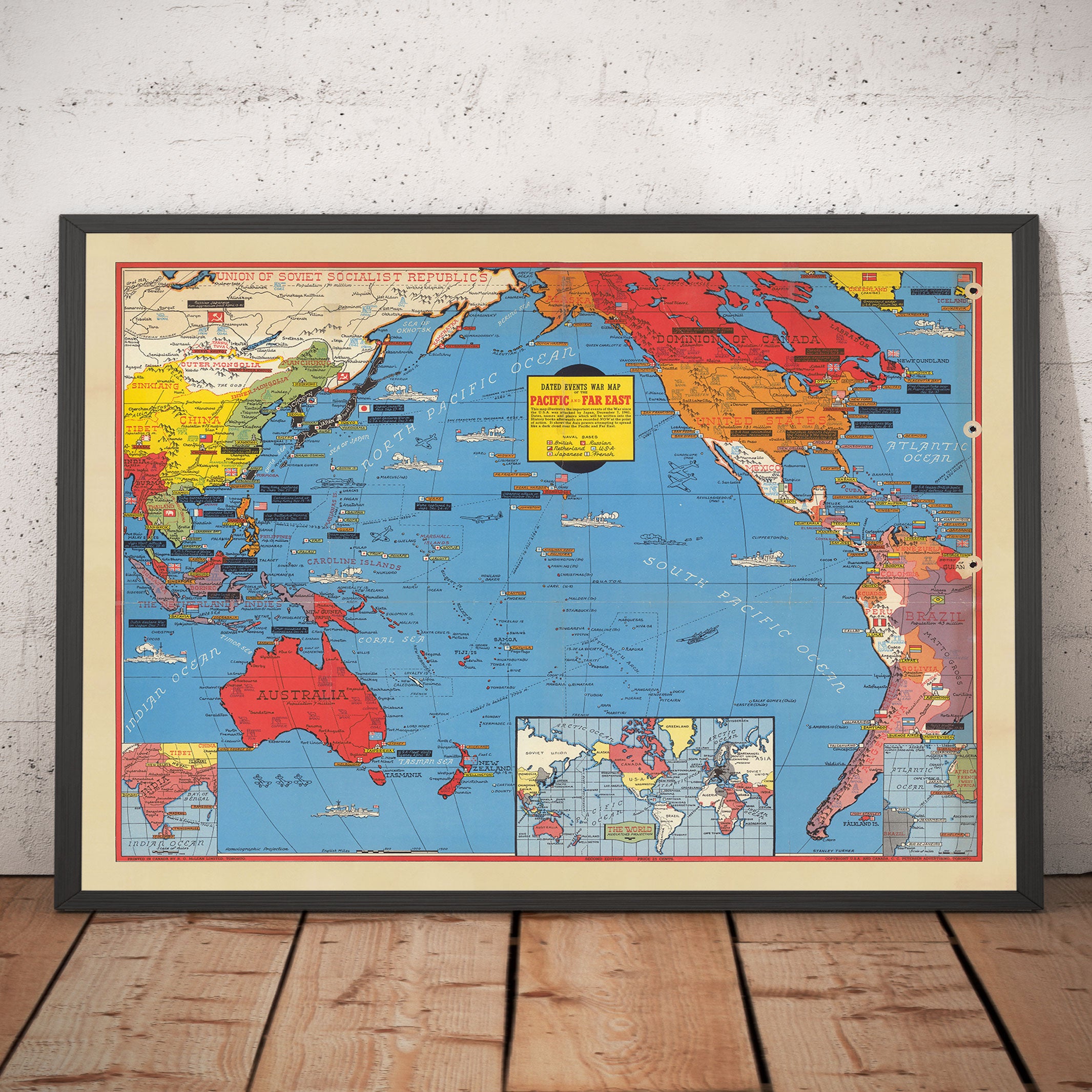 Antiguo mapa de la Segunda Guerra Mundial del Pacífico y el Lejano Ori ...