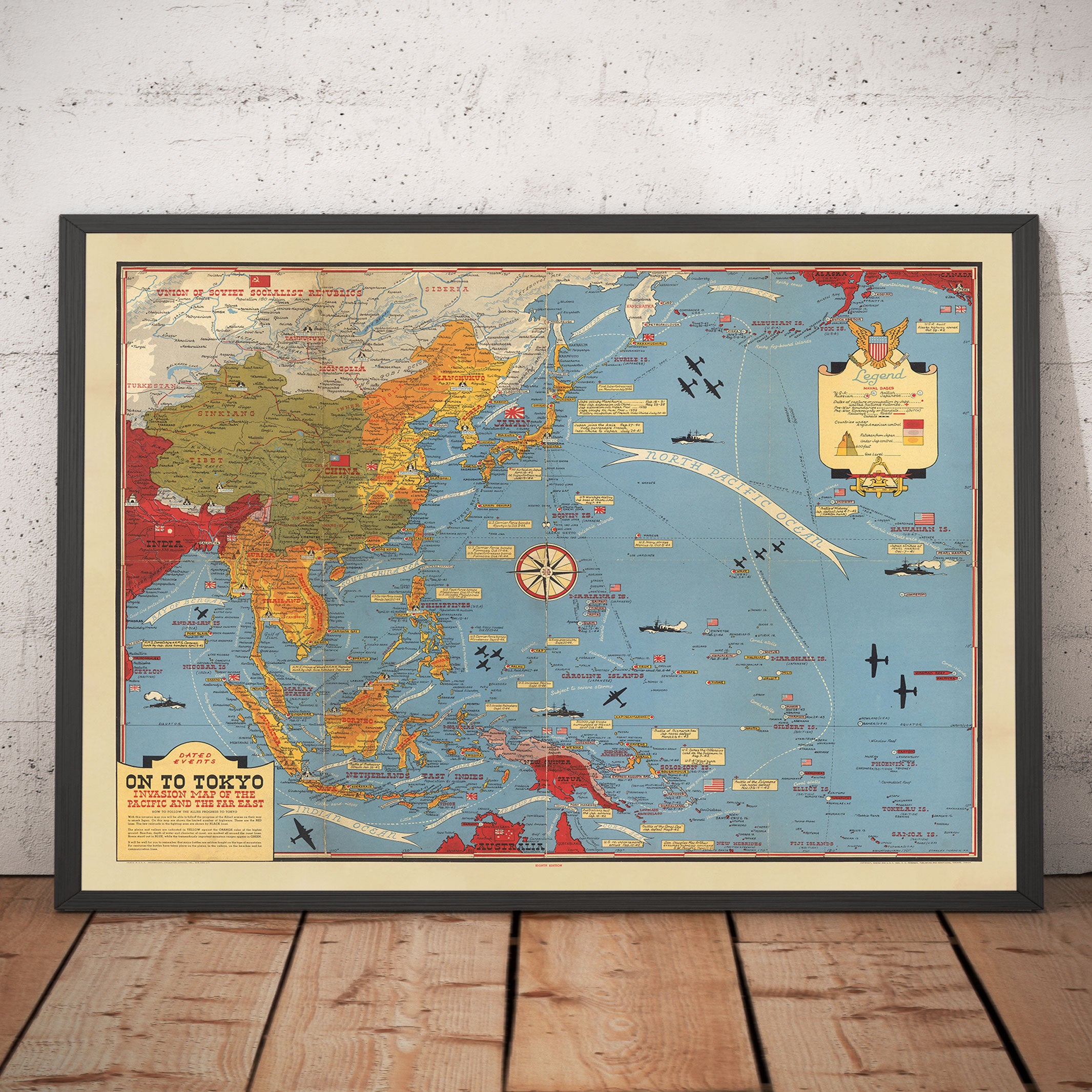 Antiguo mapa de la Segunda Guerra Mundial del Pacífico y Tokio en 1942 ...